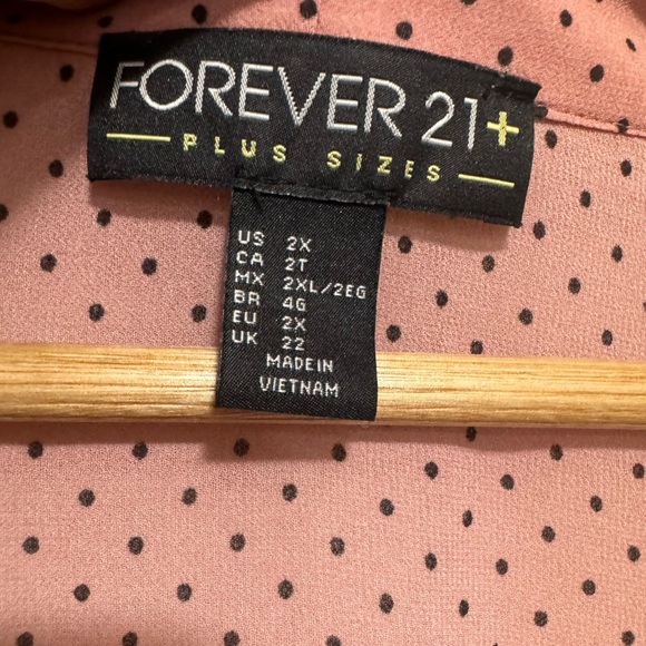 2X Pink and Black Polka Dot Tie Neck Long Sleeve Blouse - Picture 4 of 7